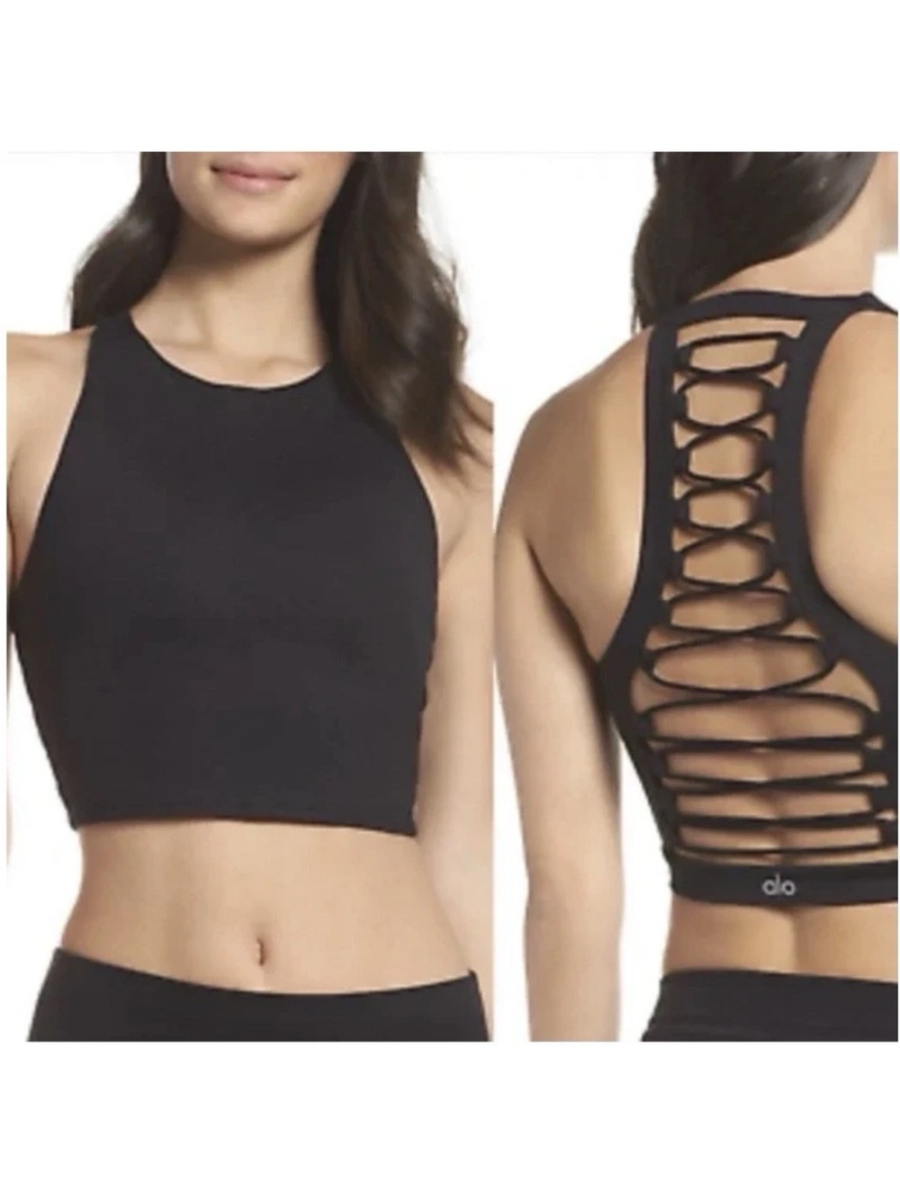 ALO Yoga Black Lace-Up Back Crop Top Size Medium